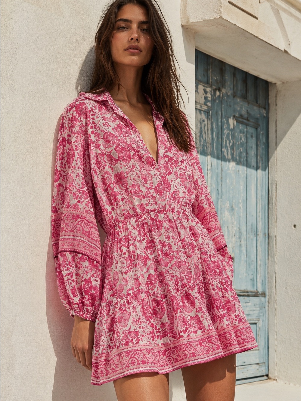 🌸✨Zara NWT Pink Floral Boho Mini Dress Linen Feel Size L Fits M 🌸✨